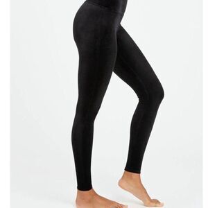 Spanx Womens High-Waisted Seamless Velvet Velour Ankle Leggings Black Size Small